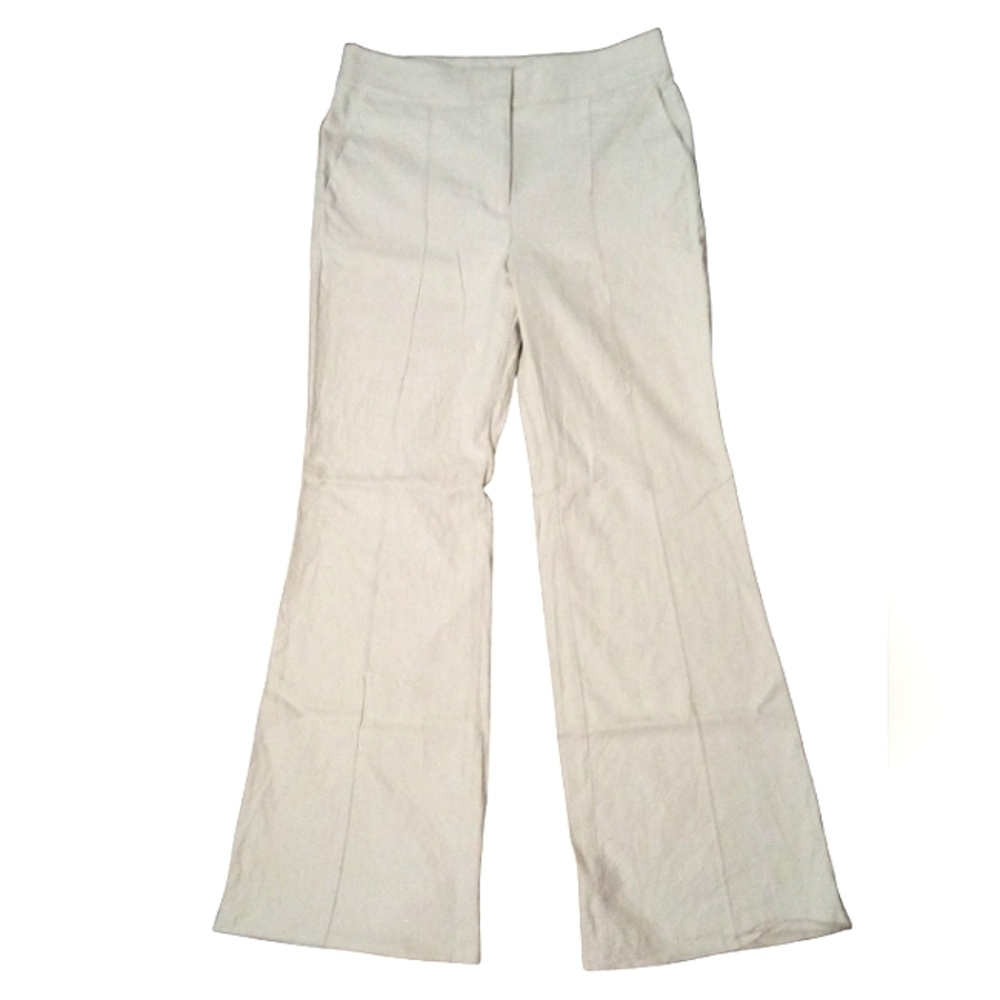 Ann Taylor LOFT Cream Cotton Linen Blend Wide Leg Trousers Size 8